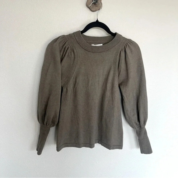 SALE- Apiece Apart Dewi Balloon Sleeve Merino Wool and Silk Blend Sweater Walnut - Picture 3 of 11